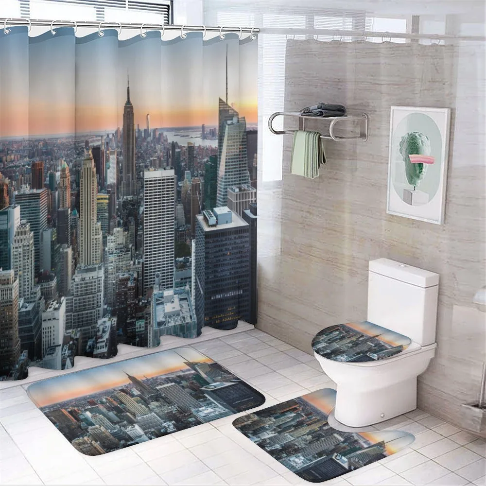 NYC Manhattan Skyline Dusk — 4-Piece Bathroom Set preview