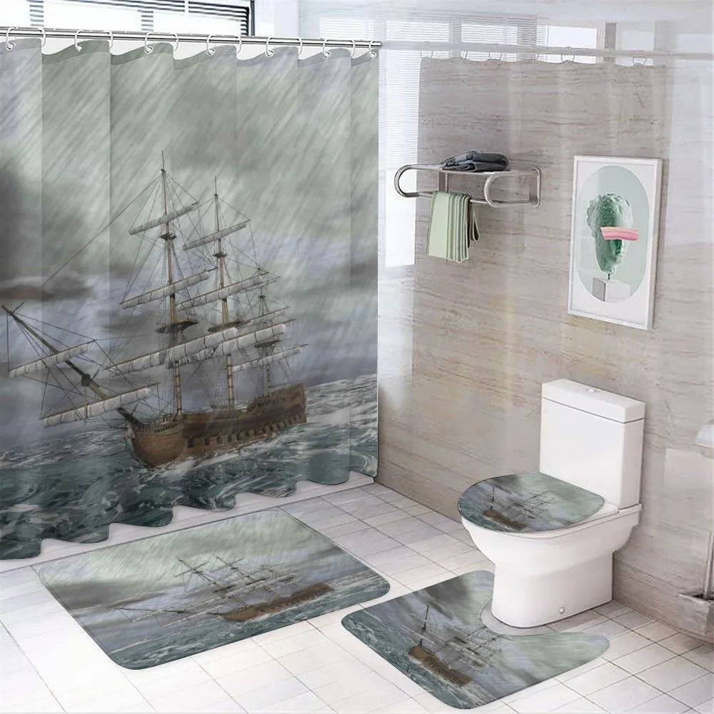 Ocean in Wave Rainy Storm — 4-Piece Bathroom Set preview