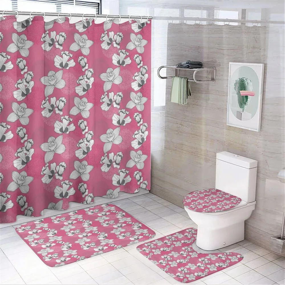 Sketch Flower Motifs — 4-Piece Bathroom Set preview