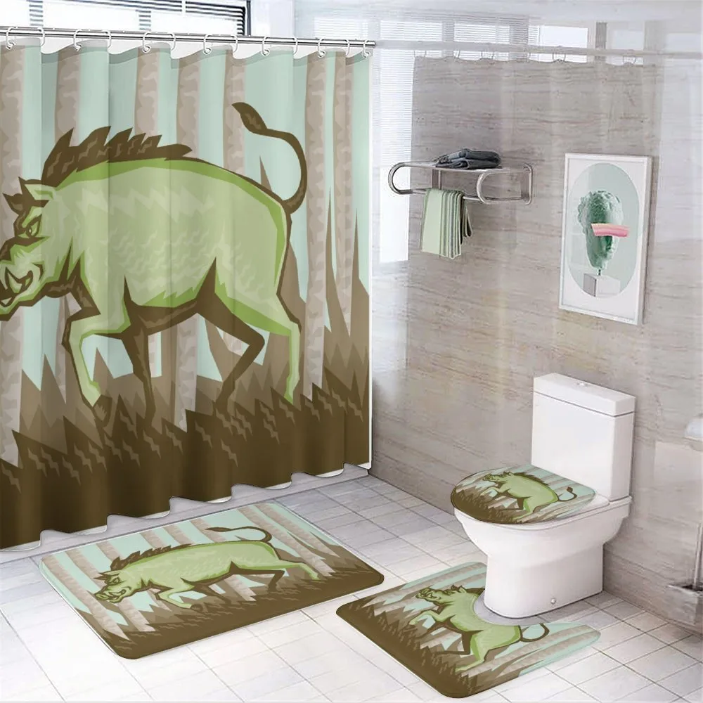 Vintage Pig Boar in Woods — 4-Piece Bathroom Set preview