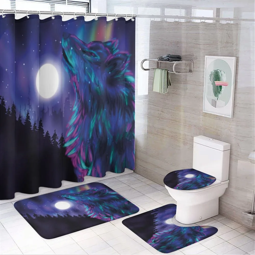 Aurora Borealis and Wolf — 4-Piece Bathroom Set preview