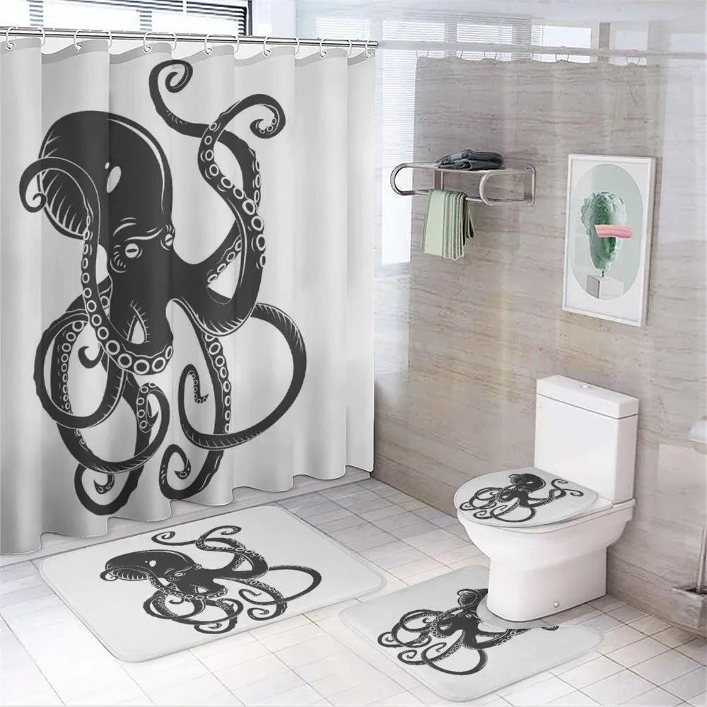 Cartoon Octopus in Sea — 4-Piece Bathroom Set preview