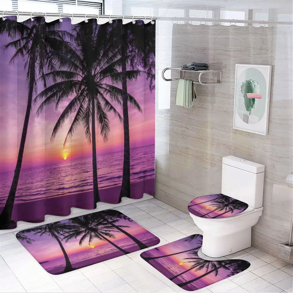 Palms Silhouette Purple — 4-Piece Bathroom Set preview
