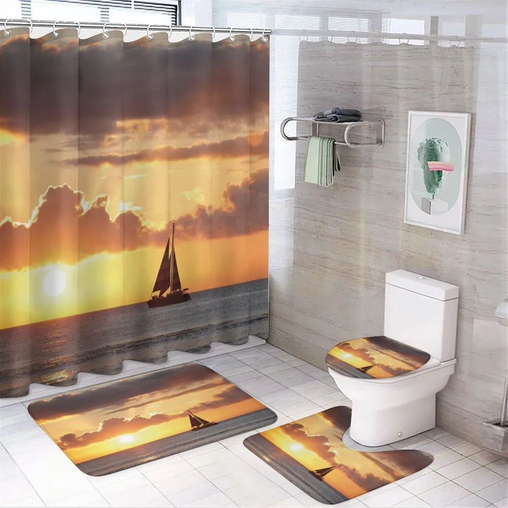 Boat in Sewith Sunset 4-Piece Bathroom Set product video