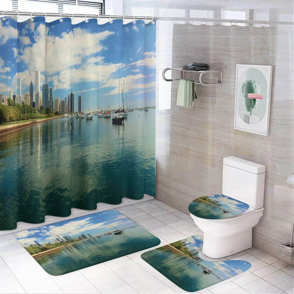 Lake Michigan Day Scenery 4-Piece Bathroom Set product video