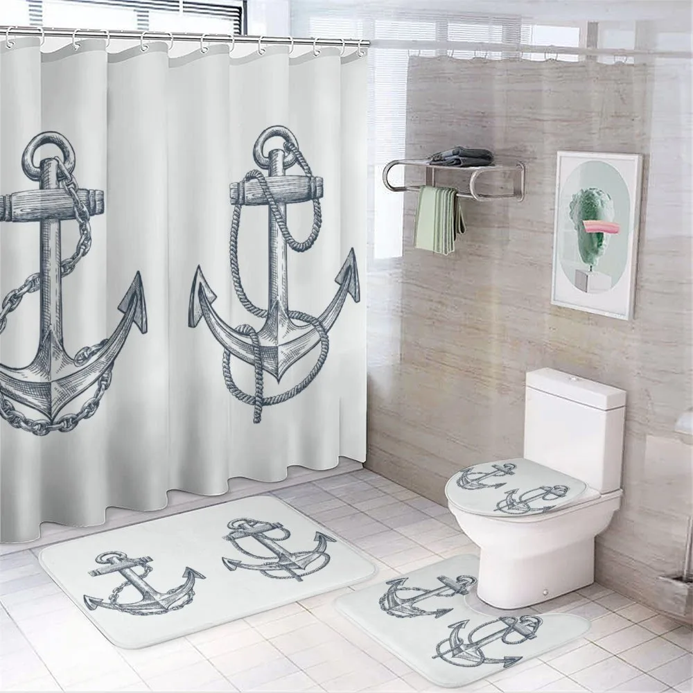 Vintage Sketch of Anchor — 4-Piece Bathroom Set preview