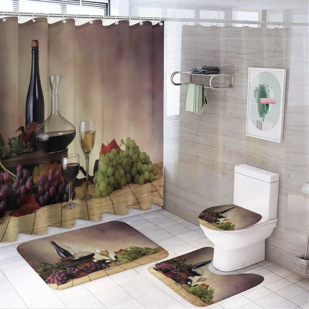 Grapes Wines Bottles Glasses — 4-Piece Bathroom Set preview