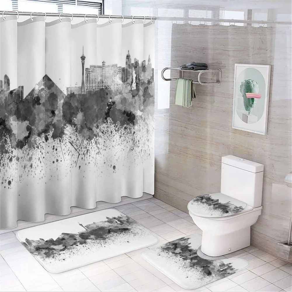 Monochrome Vegas Skyline — 4-Piece Bathroom Set preview