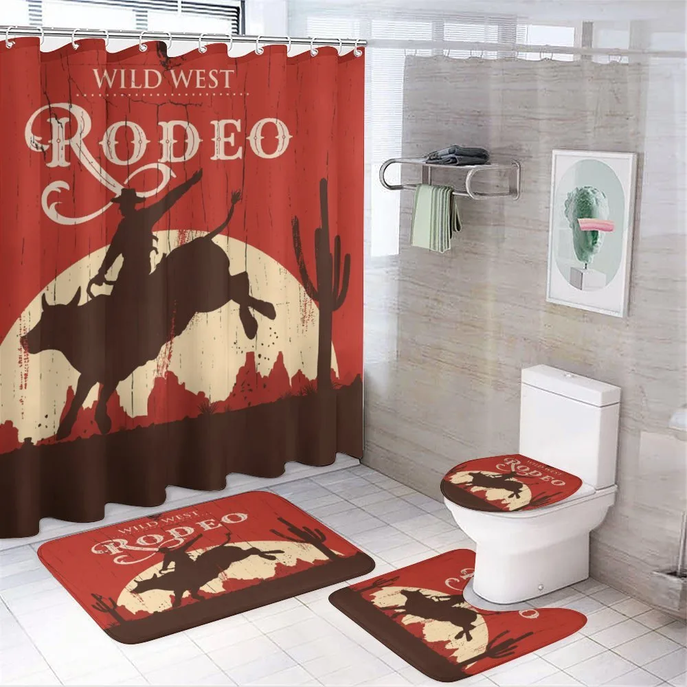Rodeo Cowboy Rides Bull — 4-Piece Bathroom Set preview