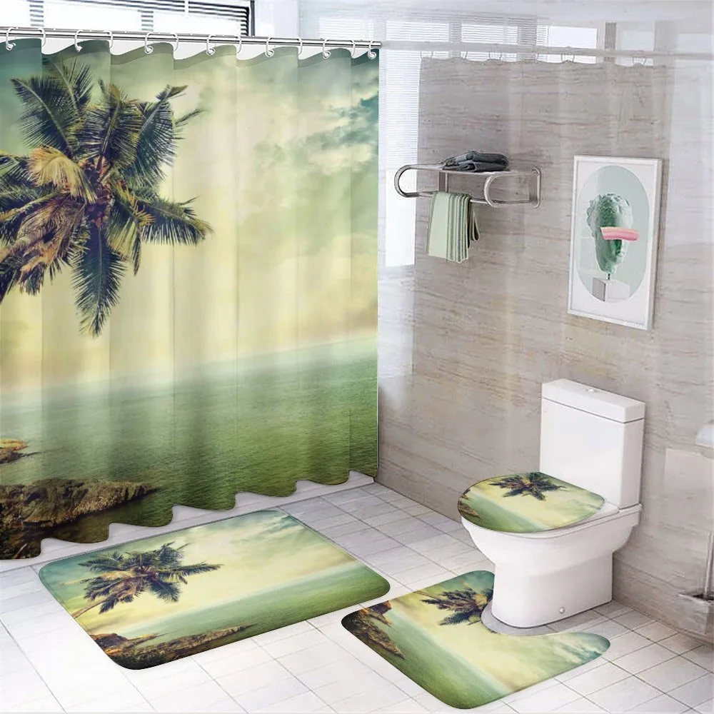 Palm Tree Rocky Shore — 4-Piece Bathroom Set preview
