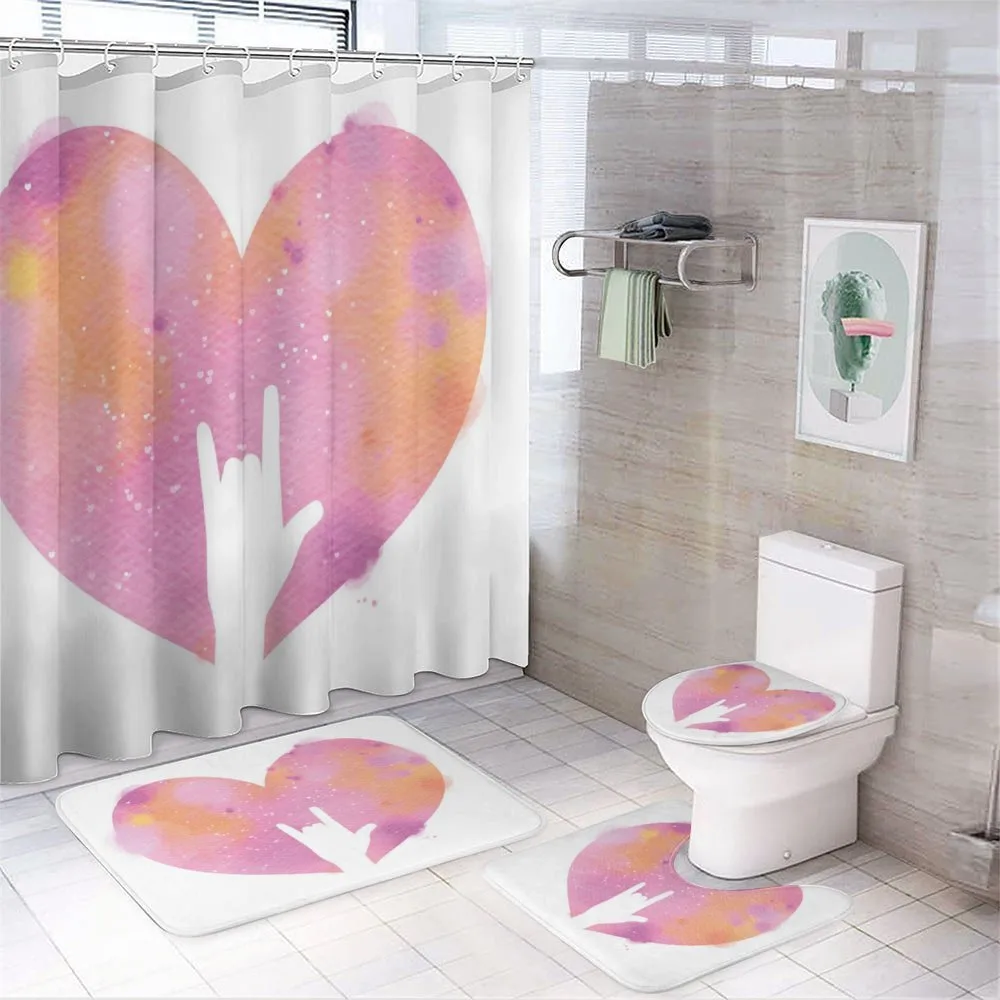Watercolor Heart Rock Sign — 4-Piece Bathroom Set preview