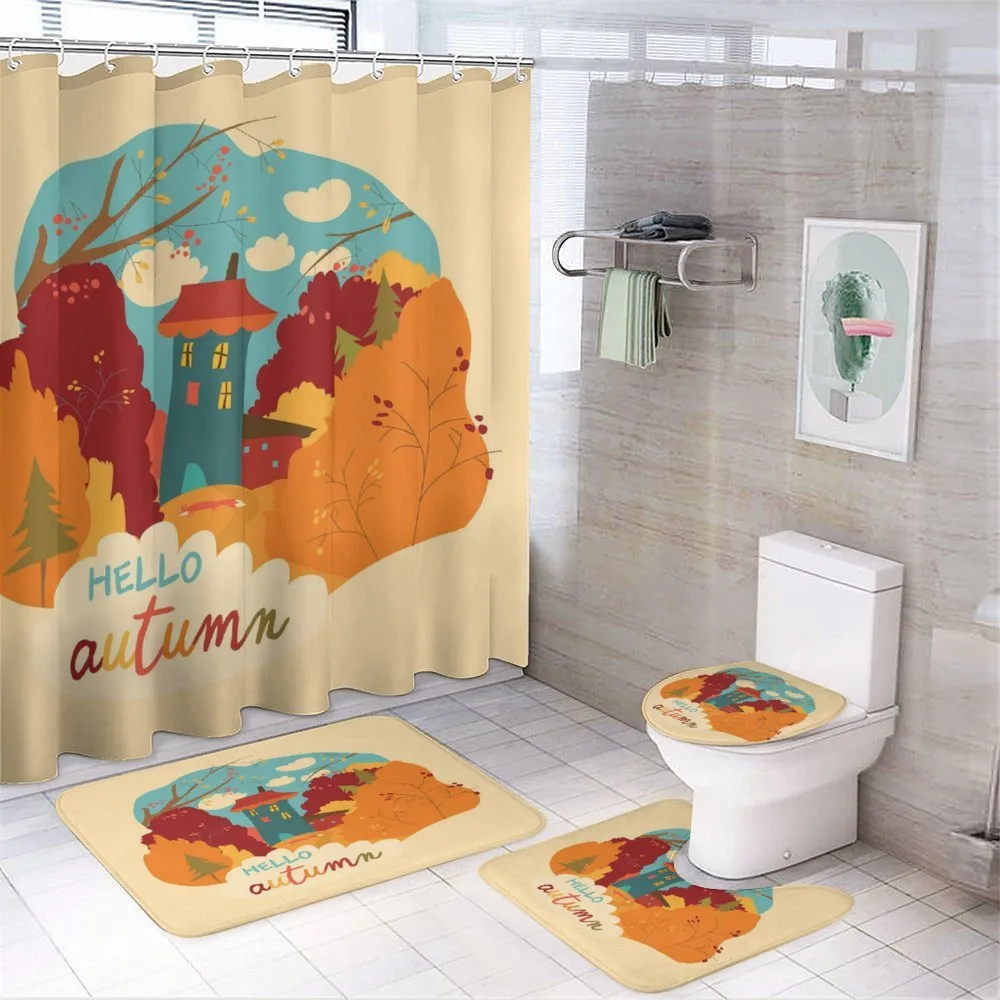 Fall Leaves Trees and House — 4-Piece Bathroom Set preview