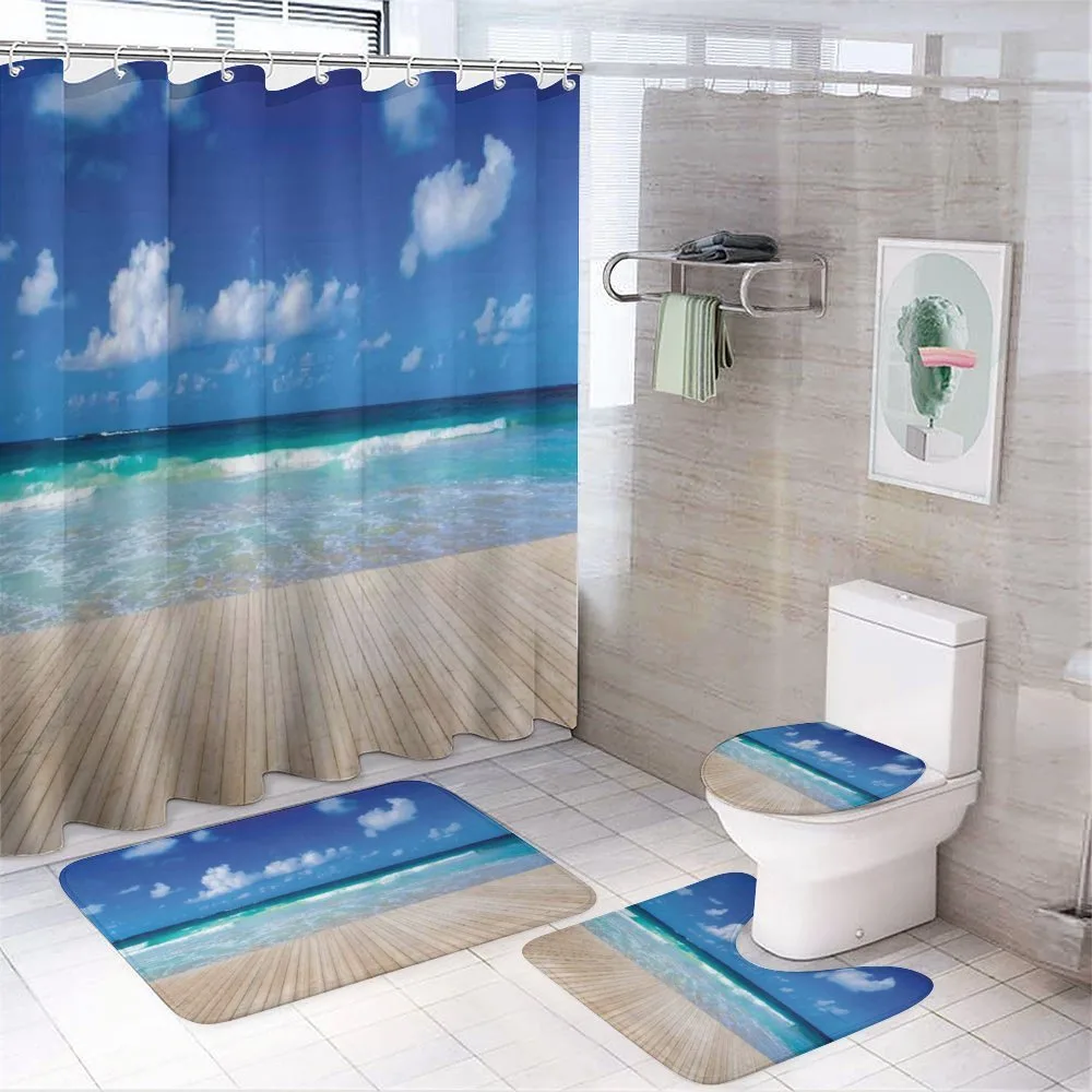 Waves on Wooden Pier Shore — 4-Piece Bathroom Set preview