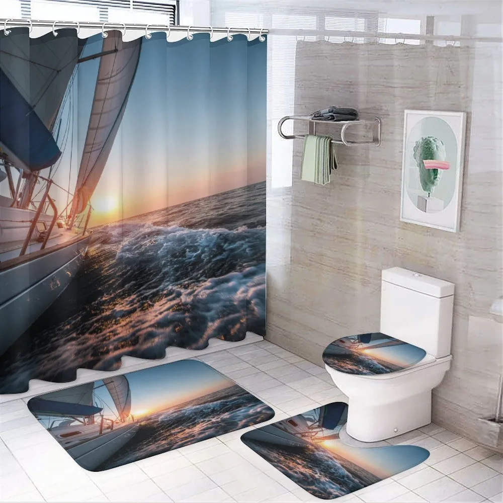 Sail Boat on Sea Hobby — 4-Piece Bathroom Set preview