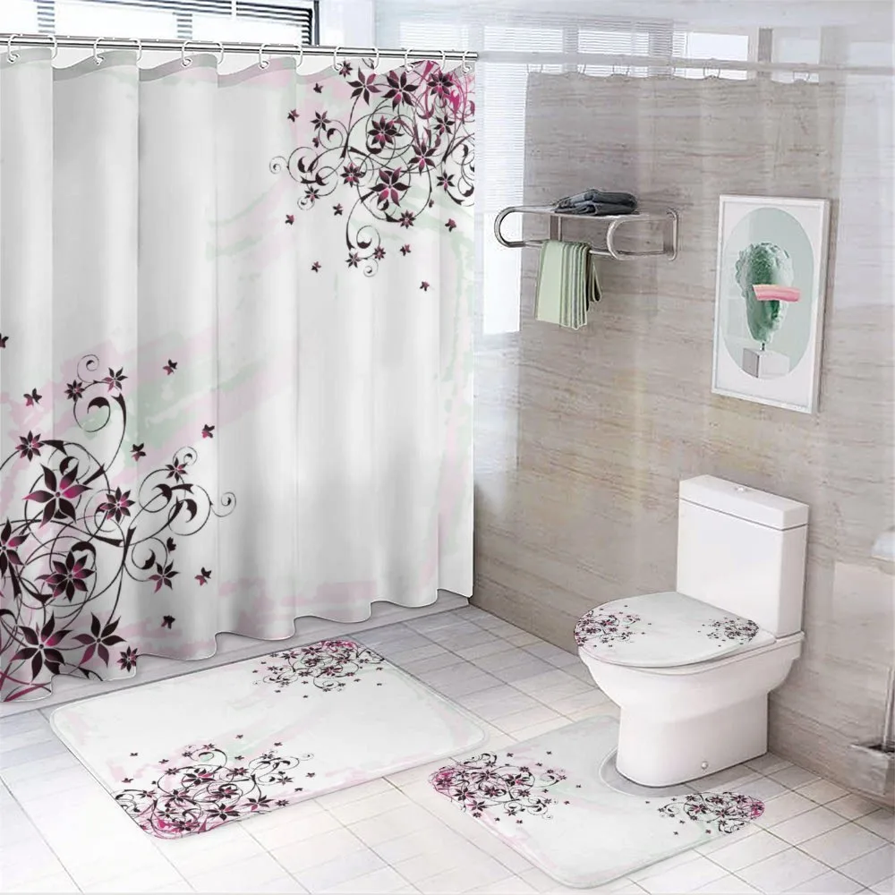Grunge Flower Motif Leaf — 4-Piece Bathroom Set preview