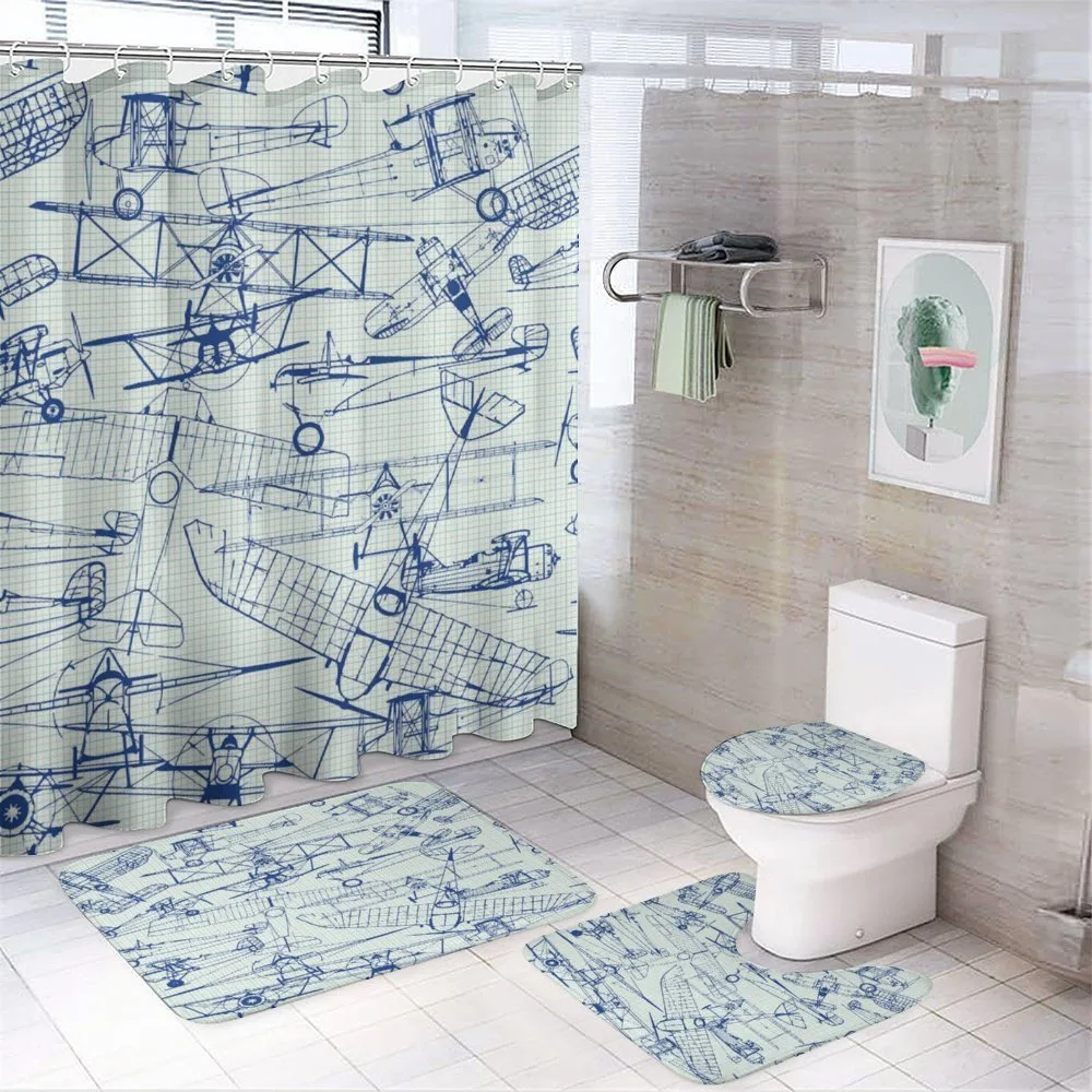 Old Airplane Drawing — 4-Piece Bathroom Set preview