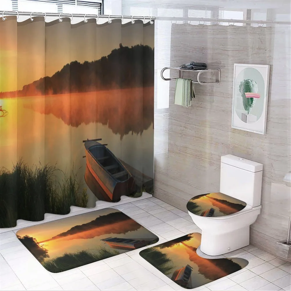 Boat on Misty Shoreline — 4-Piece Bathroom Set preview