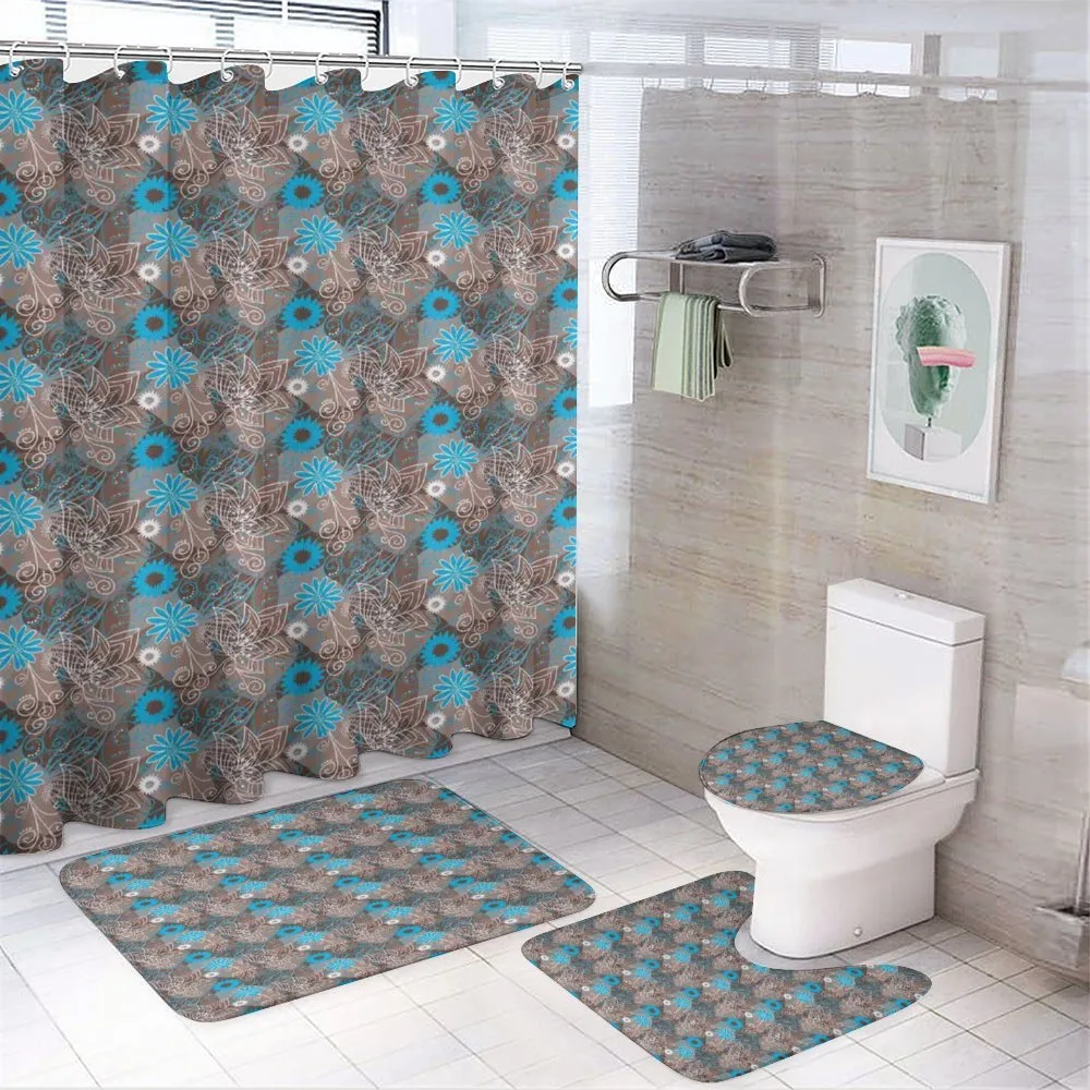 Doodle Flower Motifs — 4-Piece Bathroom Set preview