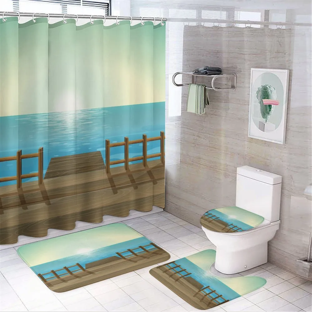 Doodle Landsape Port and Sea — 4-Piece Bathroom Set preview