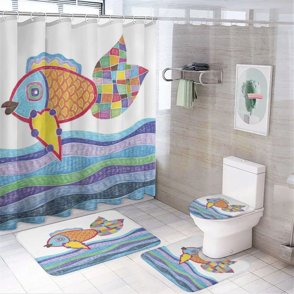 Fish Scales and Squares Doodle — 4-Piece Bathroom Set preview