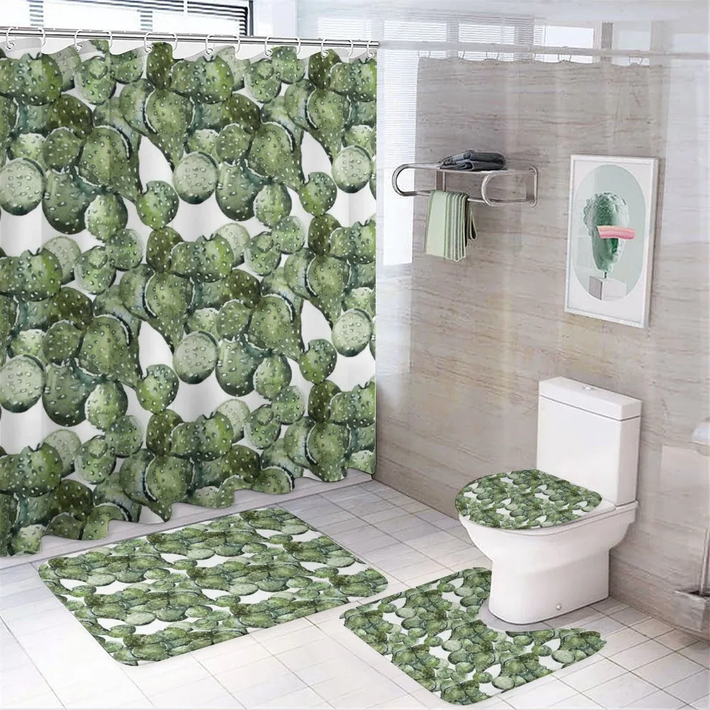 Opuntia Plant Watercolor — 4-Piece Bathroom Set preview