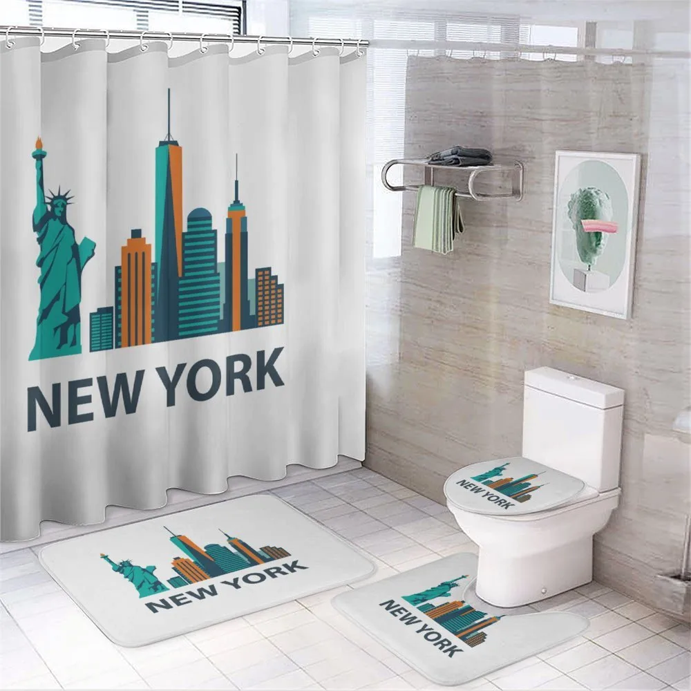 Simple New York Text Landmarks 4-Piece Bathroom Set product video