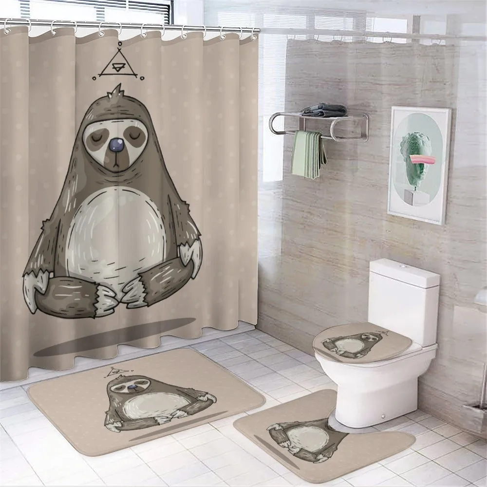 Cartoon Sloth Meditates — 4-Piece Bathroom Set preview