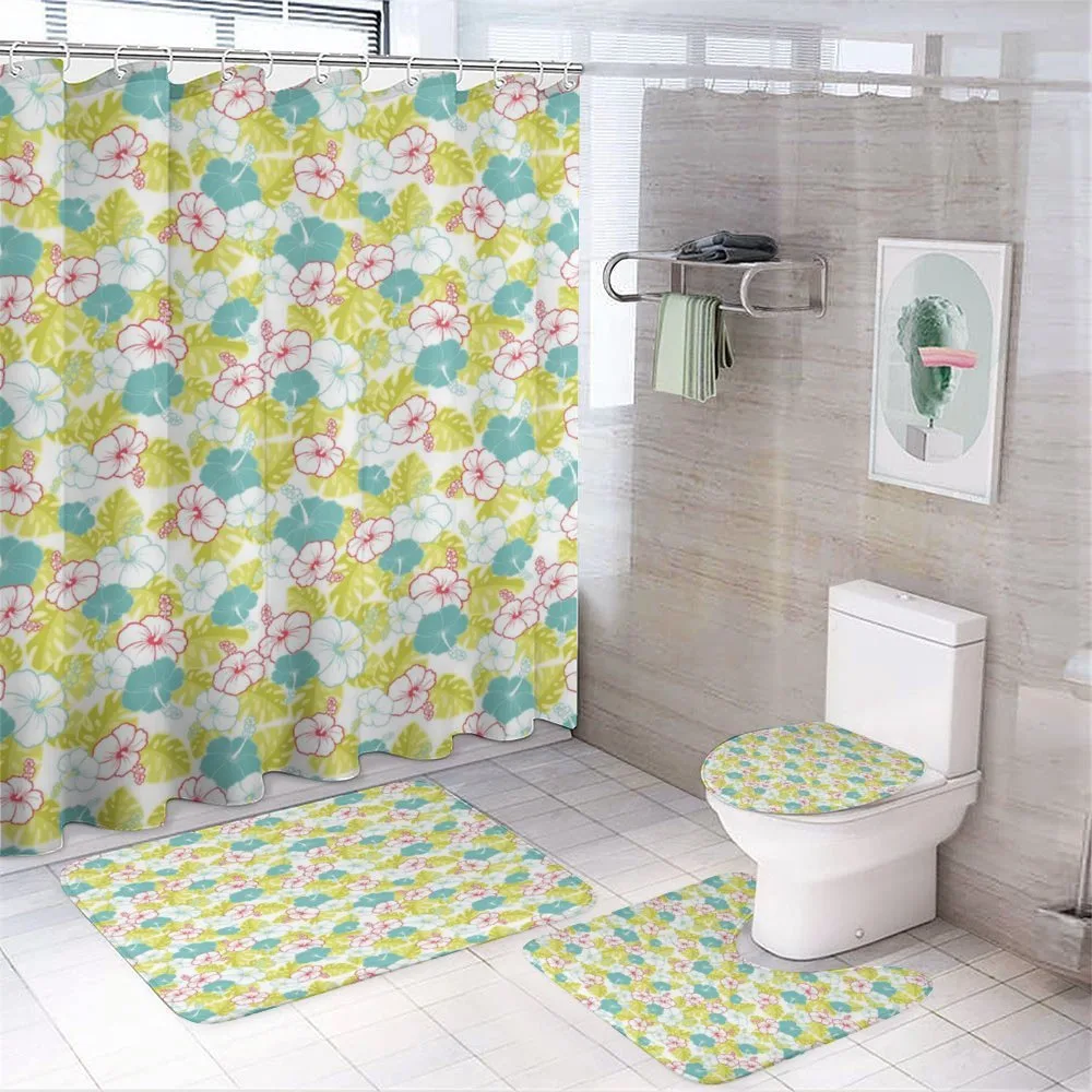Monstera Leaves Hibiscus — 4-Piece Bathroom Set preview