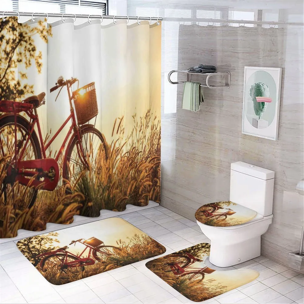Bike in Sepia Tones Rural — 4-Piece Bathroom Set preview