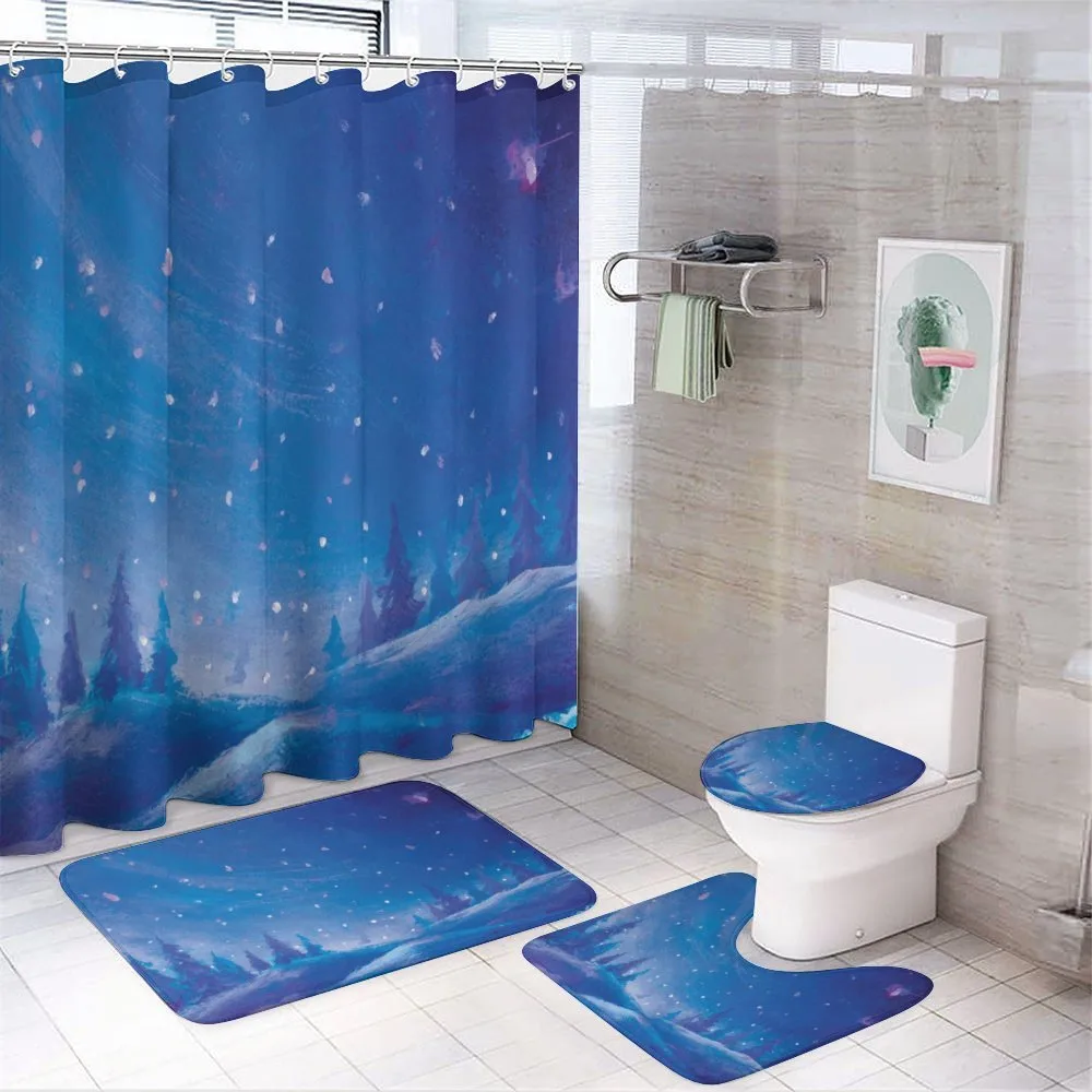 Cold Snowy Night Painting — 4-Piece Bathroom Set preview