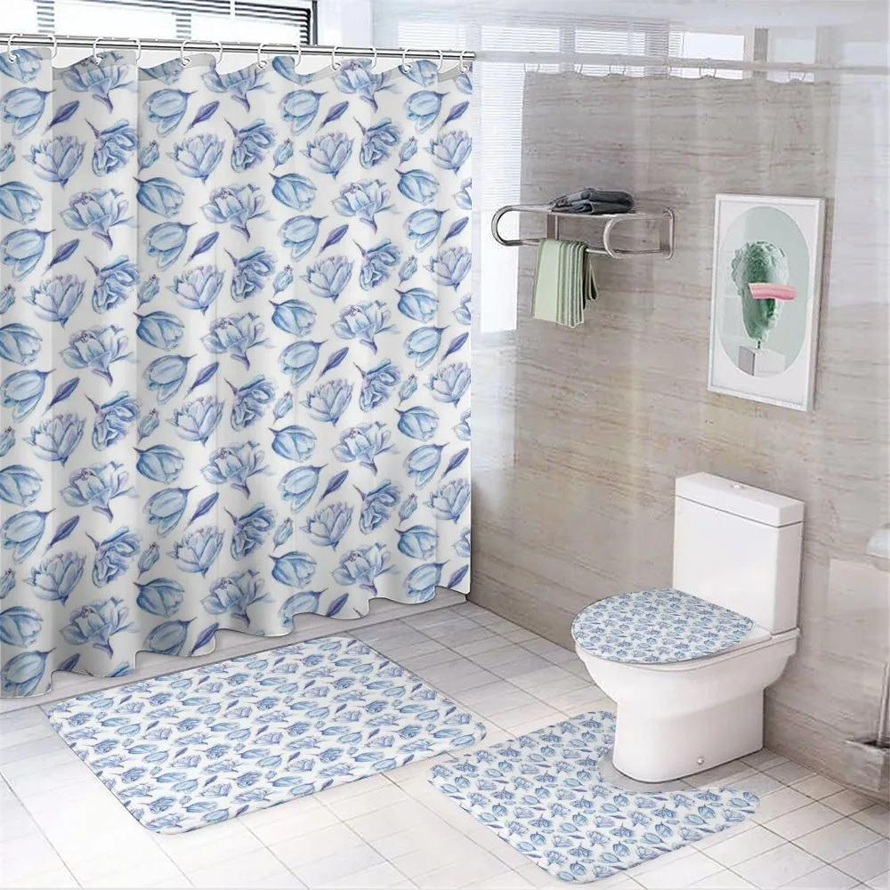 Watercolor Roses Buds 4-Piece Bathroom Set product video