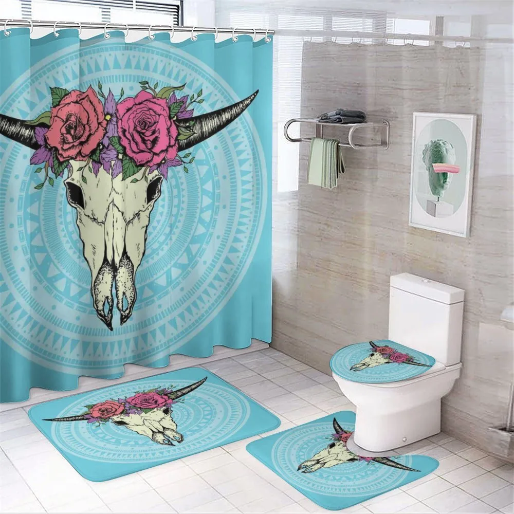 Buffalo Skull with Flowers — 4-Piece Bathroom Set preview