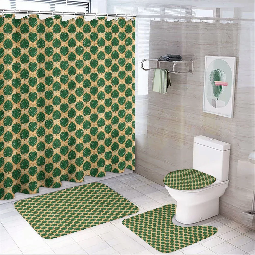 Monsteras Zebra Backdrop — 4-Piece Bathroom Set preview