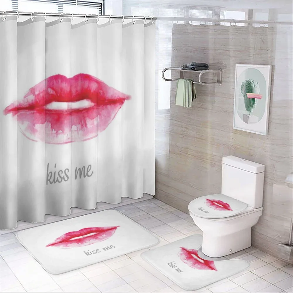 Pink Lipstick Kiss Me — 4-Piece Bathroom Set preview
