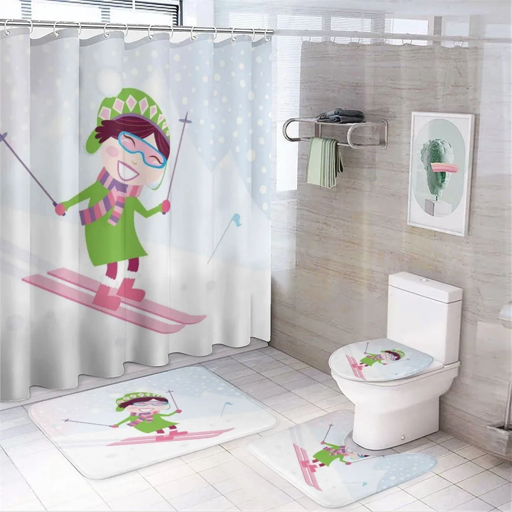 Skiing Girl Snow — 4-Piece Bathroom Set preview