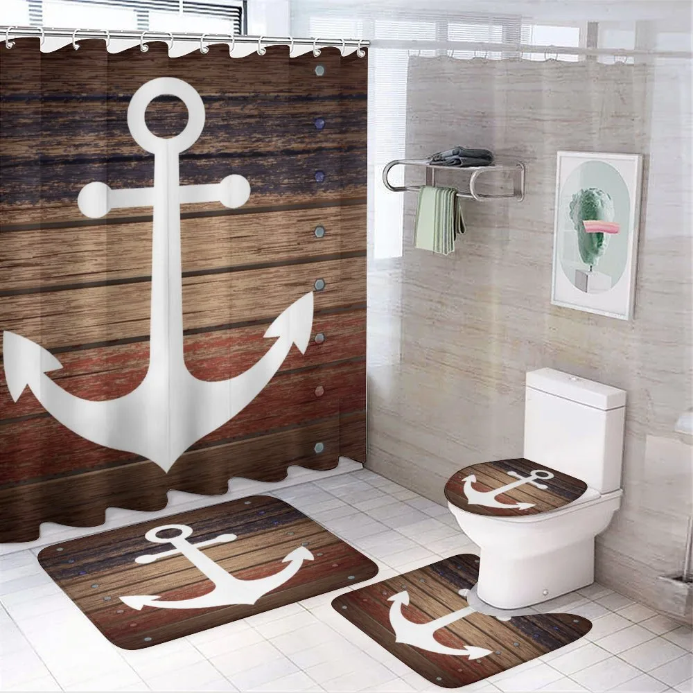 Boat Theme Anchor Motif — 4-Piece Bathroom Set preview