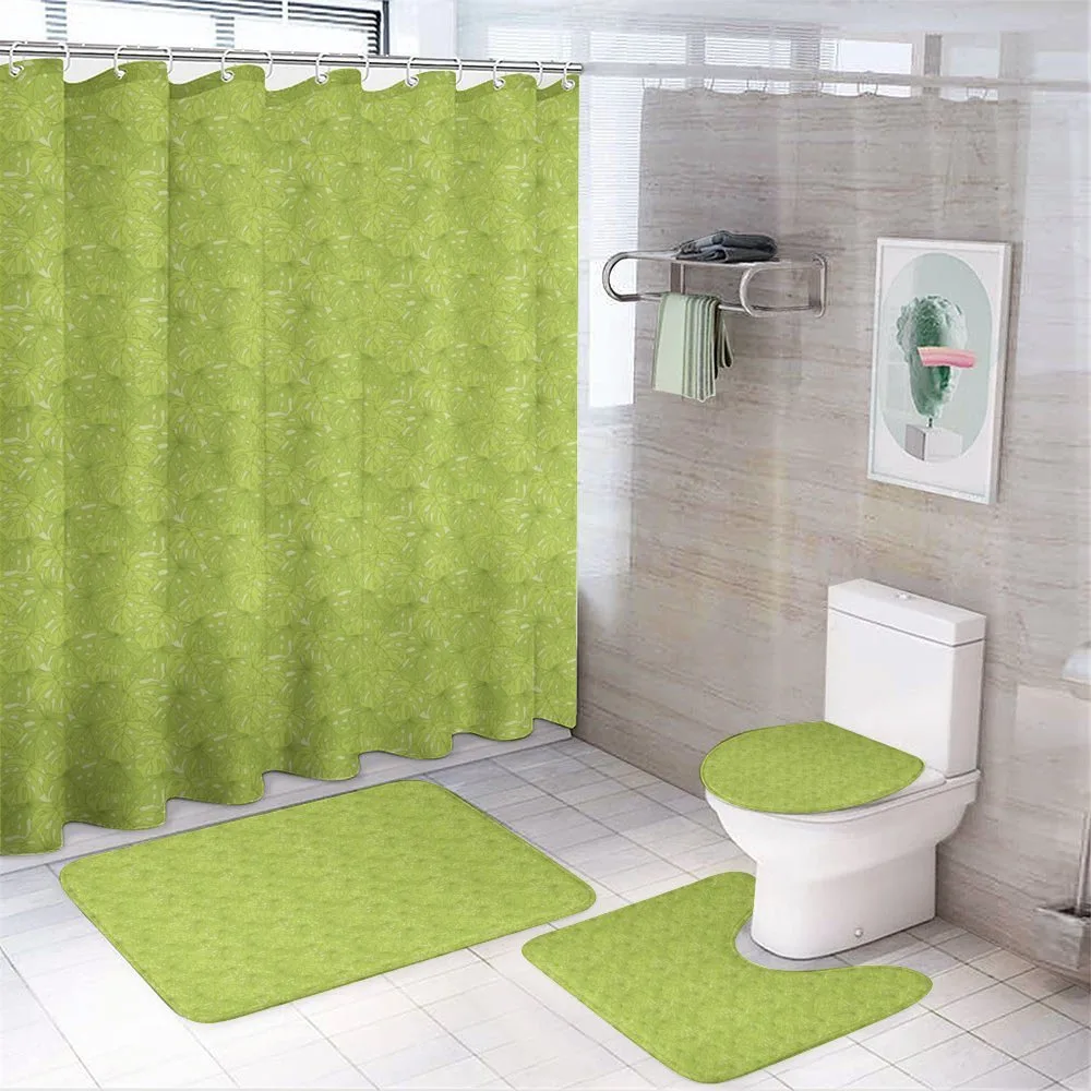 Doodle of Monstera Leaves 4-Piece Bathroom Set product video
