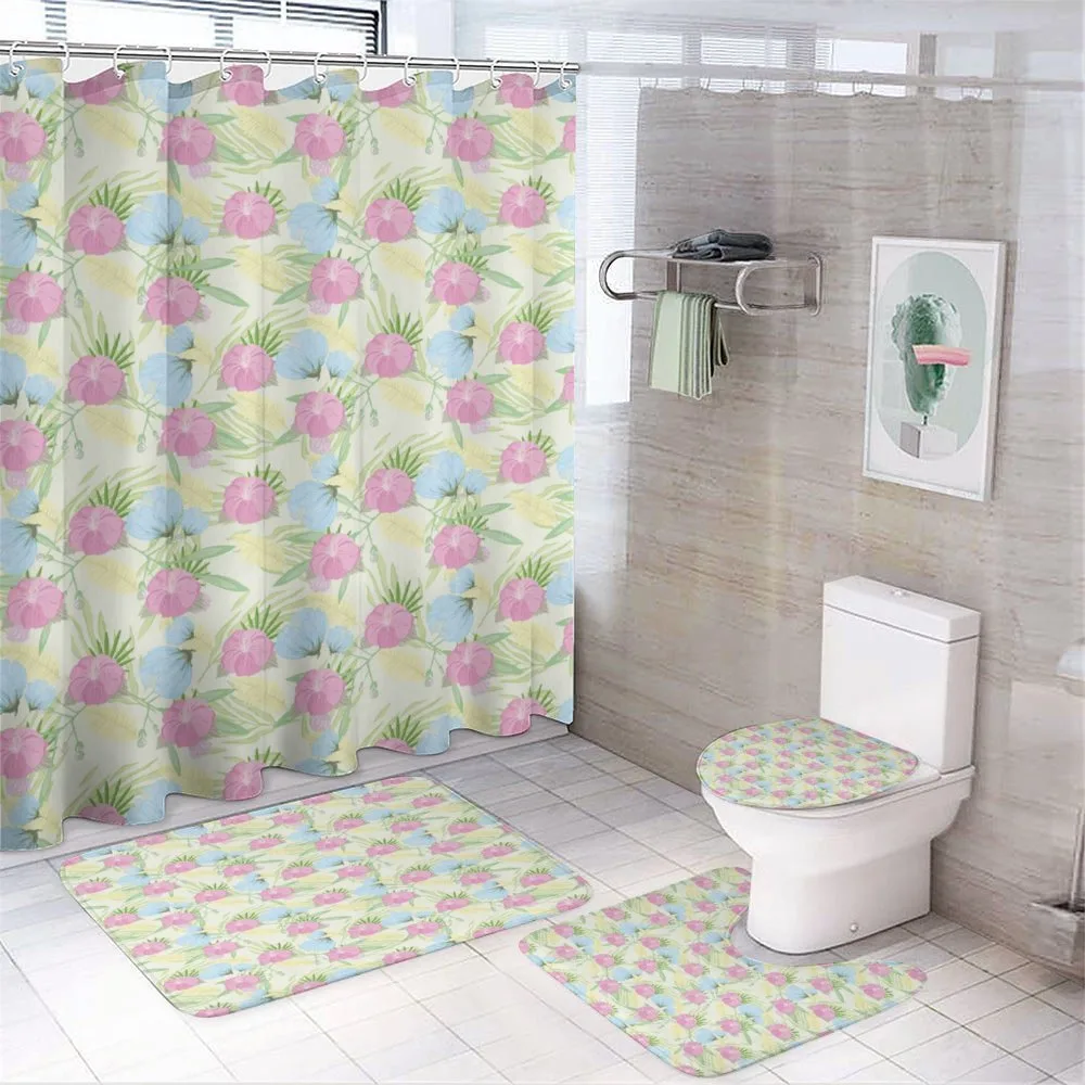 Flowers Leaves in Pastel Tones — 4-Piece Bathroom Set preview