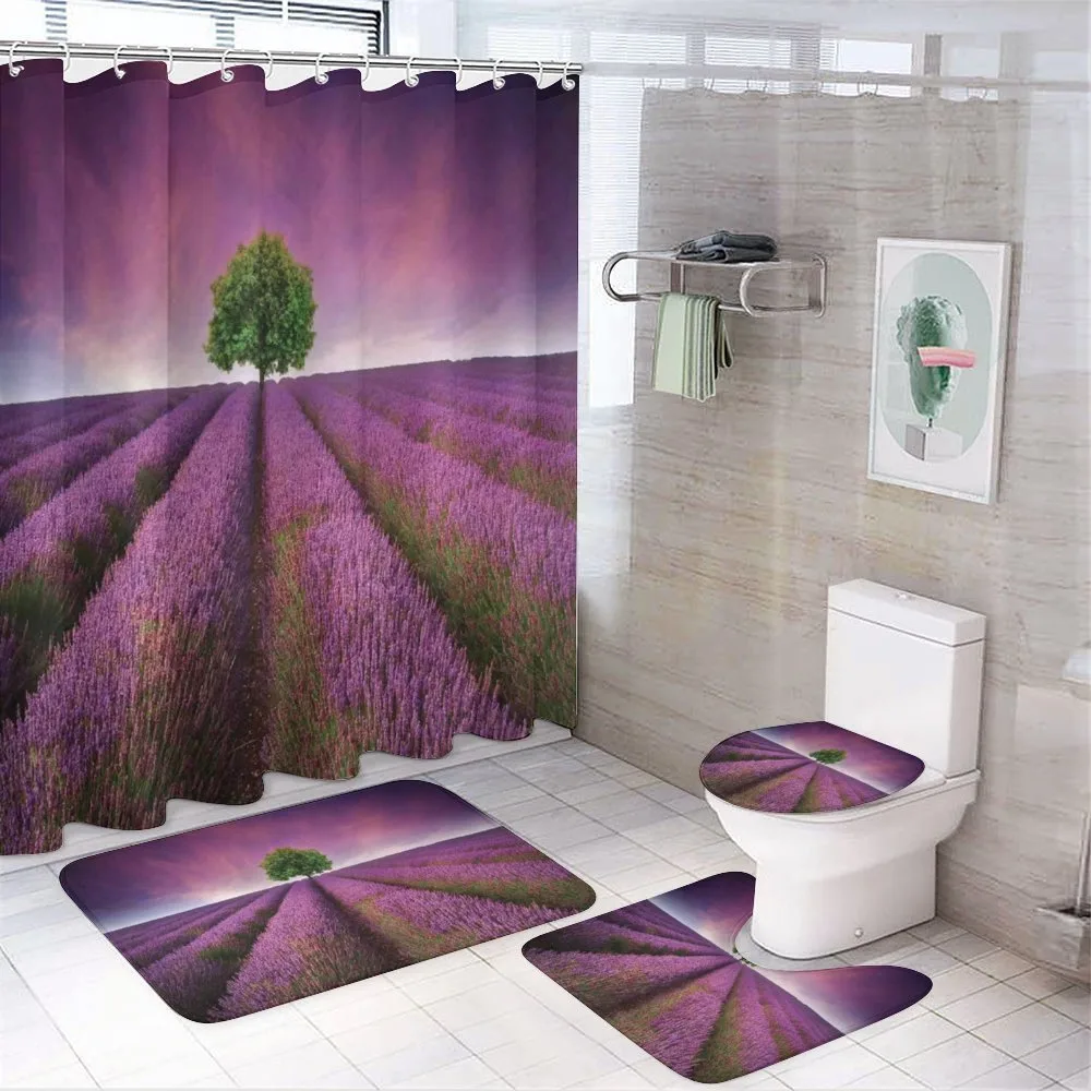 Lavender Fields and Tree — 4-Piece Bathroom Set preview