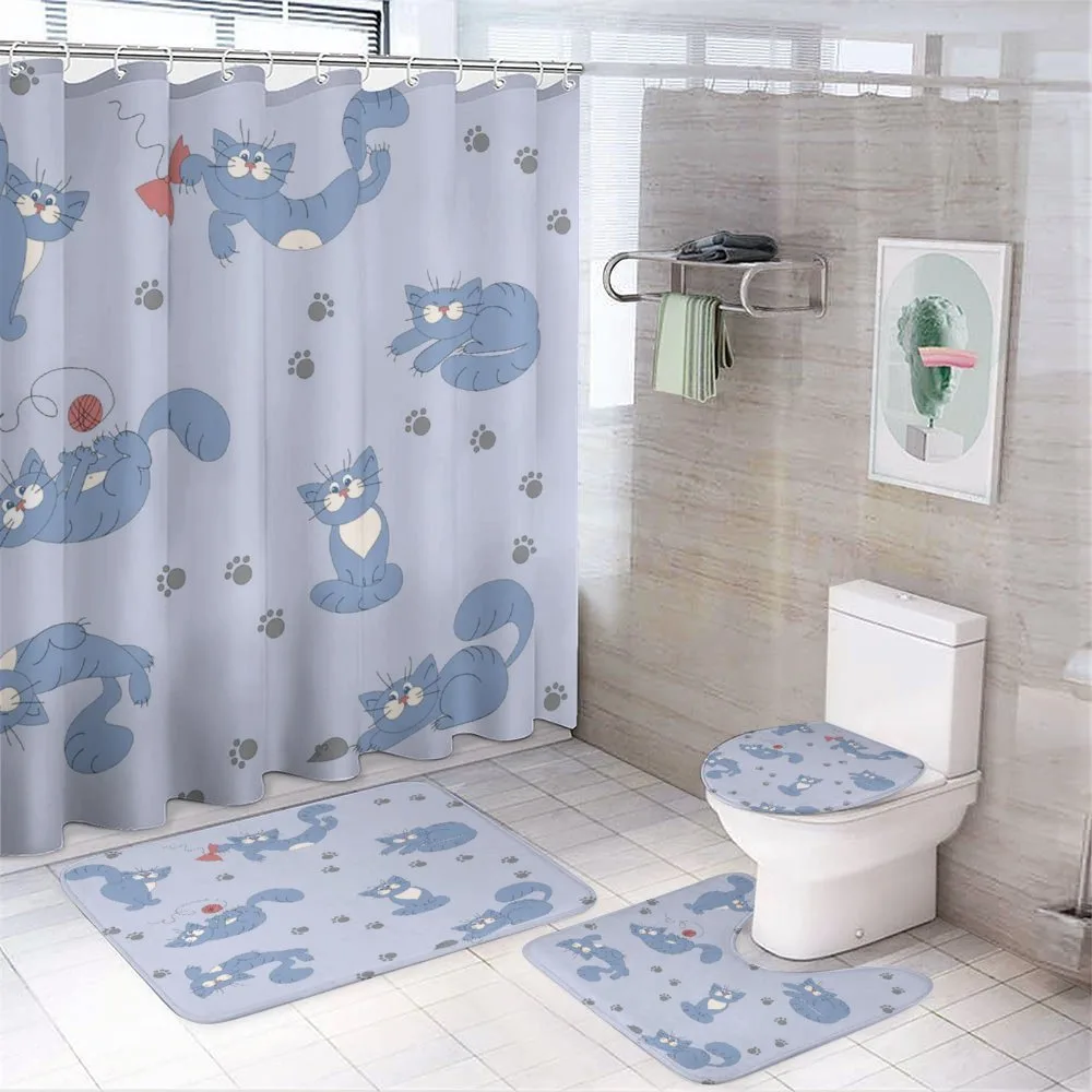 Playful Cat Grey Paws — 4-Piece Bathroom Set preview