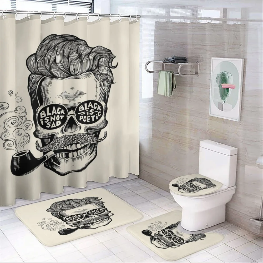 Skull with Pipe Glasses — 4-Piece Bathroom Set preview