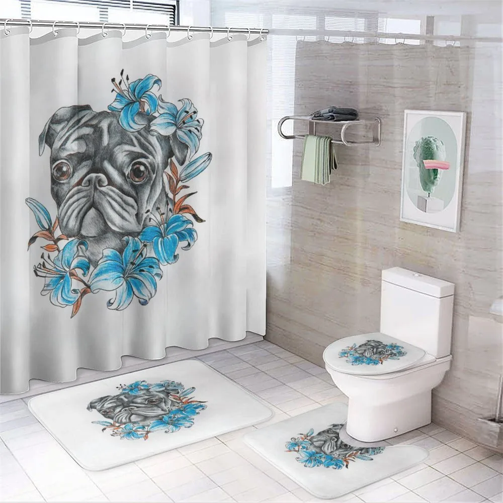 Fun Dog with Flowers — 4-Piece Bathroom Set preview
