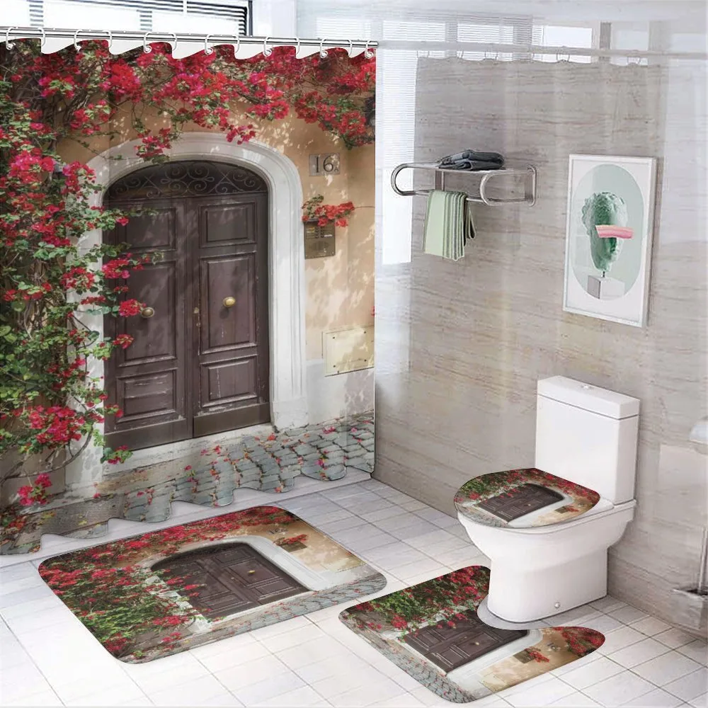 Old Door with Flowers — 4-Piece Bathroom Set preview