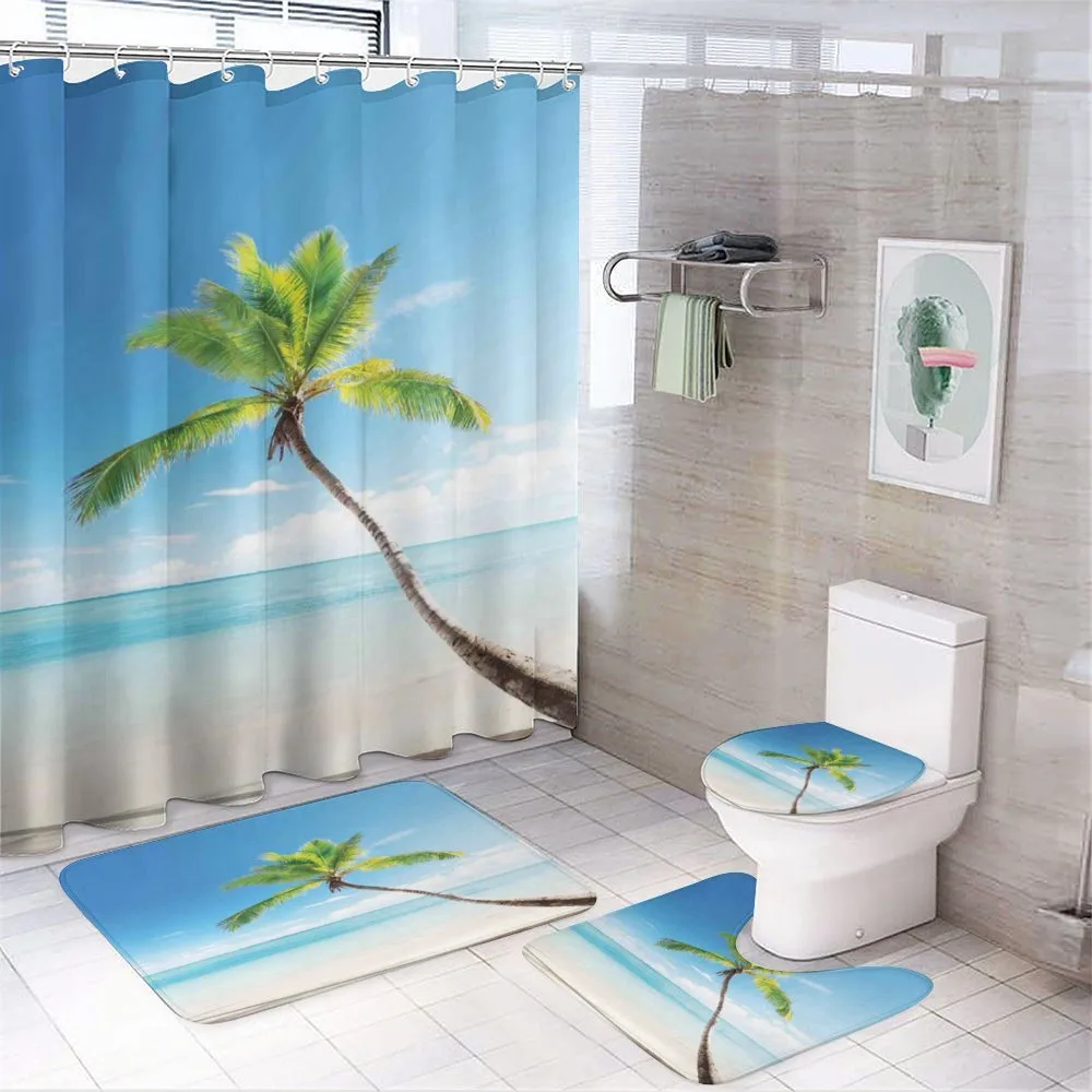 Palm Trees on Caribbean — 4-Piece Bathroom Set preview