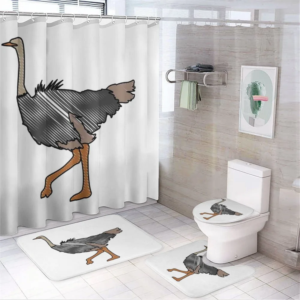 Striped Doodle Style Bird — 4-Piece Bathroom Set preview