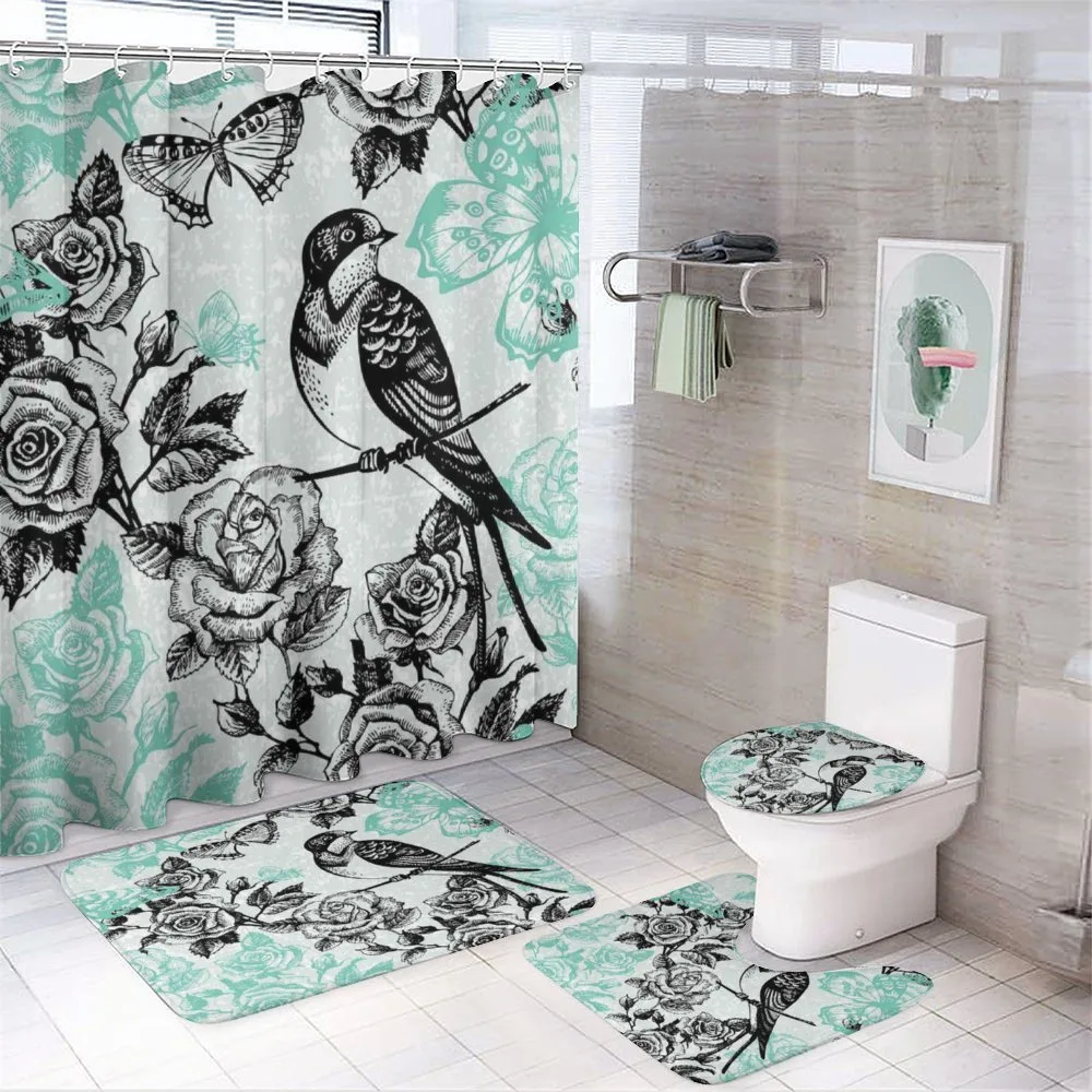 Mockingbird on Rose Tree — 4-Piece Bathroom Set preview