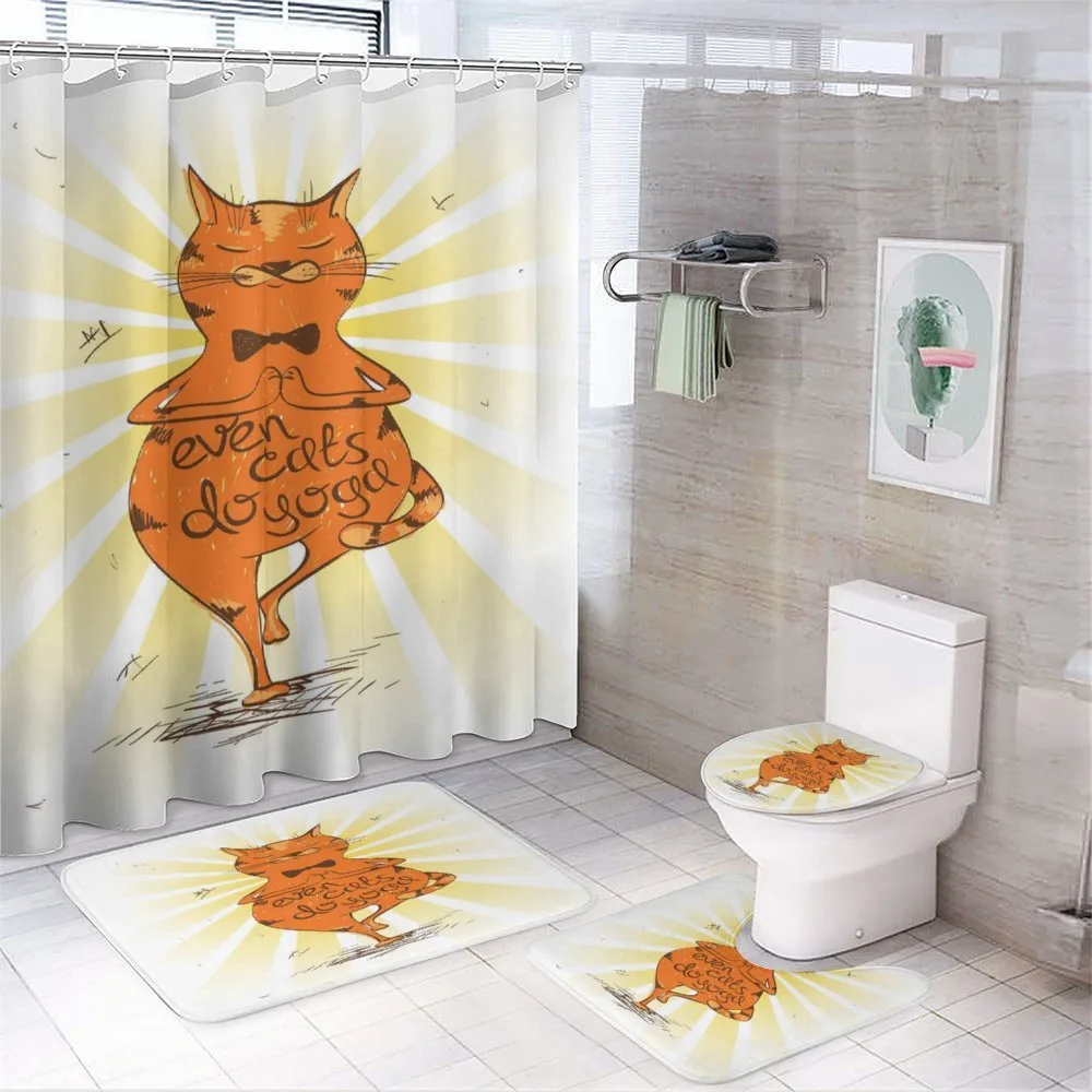Peaceful Cat with Phrase — 4-Piece Bathroom Set preview