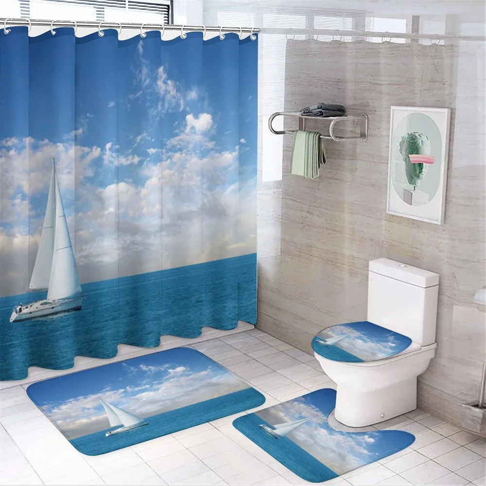Modern Sail Boat on Sea — 4-Piece Bathroom Set preview