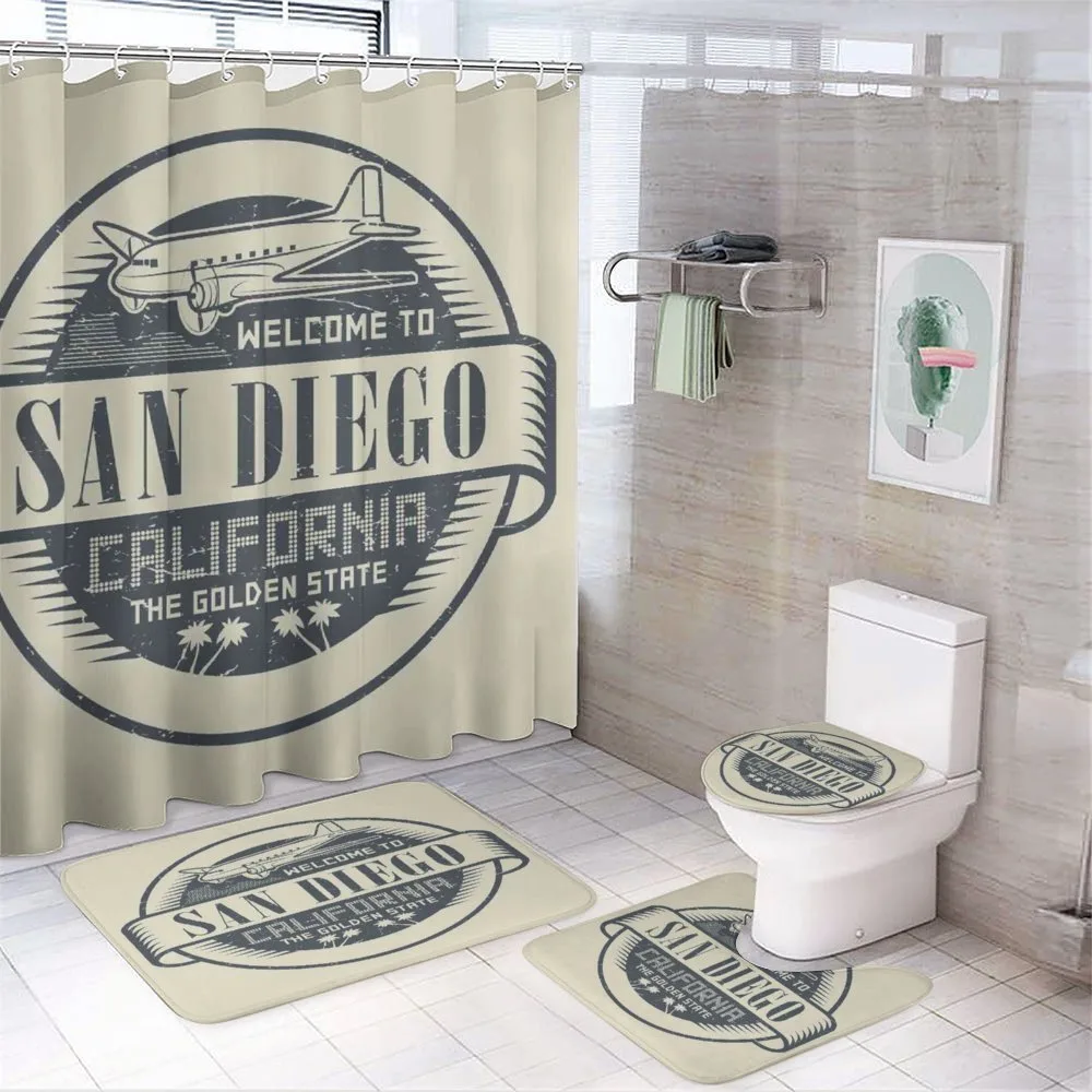 Stamp Airplane Welcome — 4-Piece Bathroom Set preview