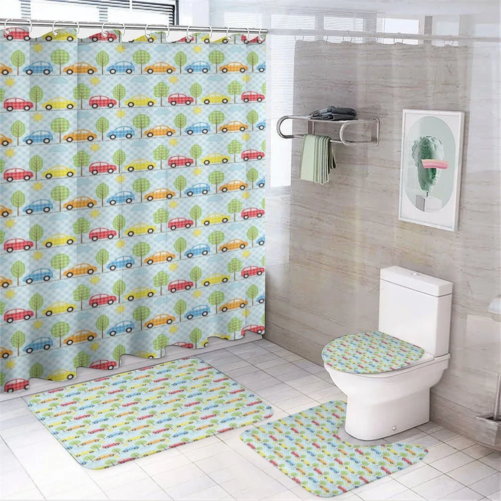 Checkered Cars with Trees — 4-Piece Bathroom Set preview
